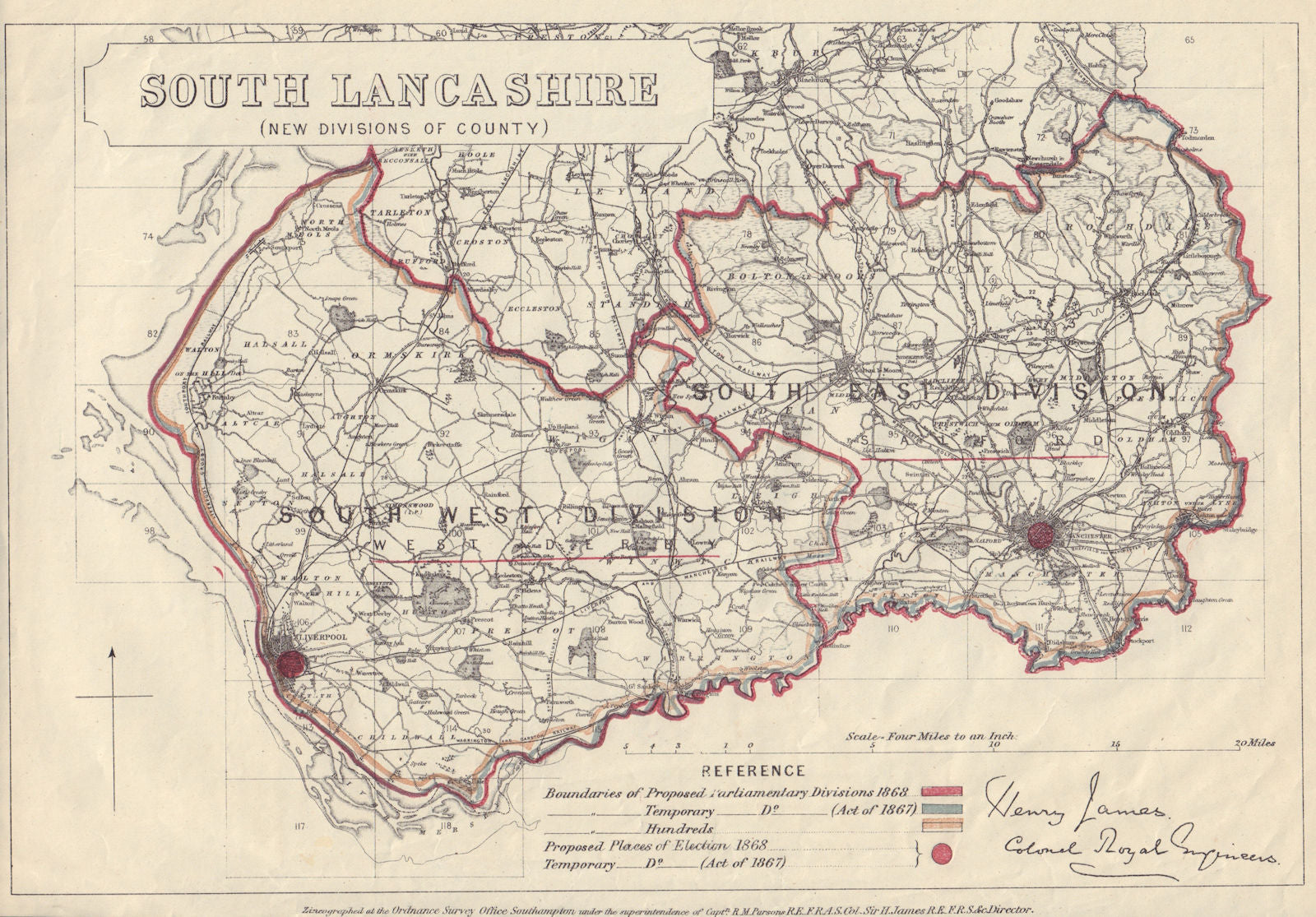 South Lancashire new divisions JAMES. PARLIAMENTARY BOUNDARY COMMISSION 1868 map